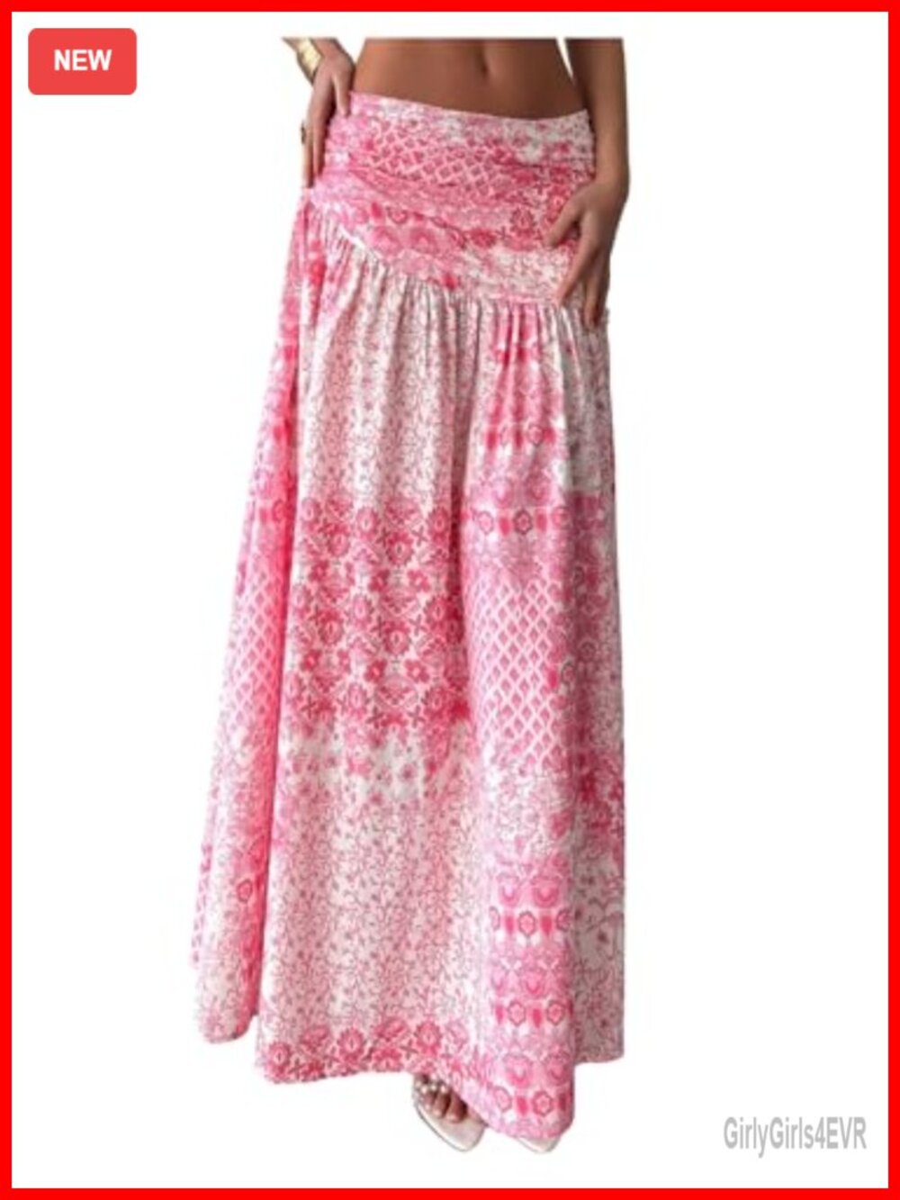 Womens Floral Maxi Skirt A Line Flowy Boho Beach Vacation Drop Waist